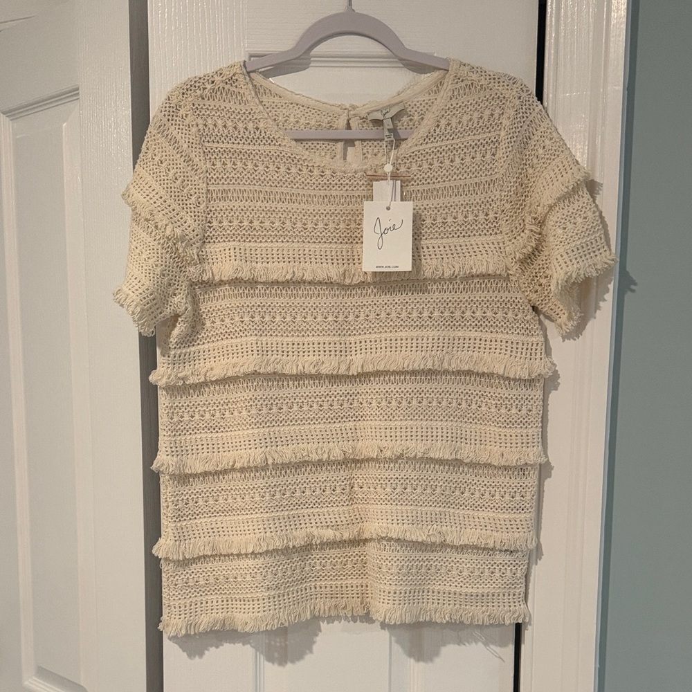 Joie Ivory Crochet Fringe Blouse
